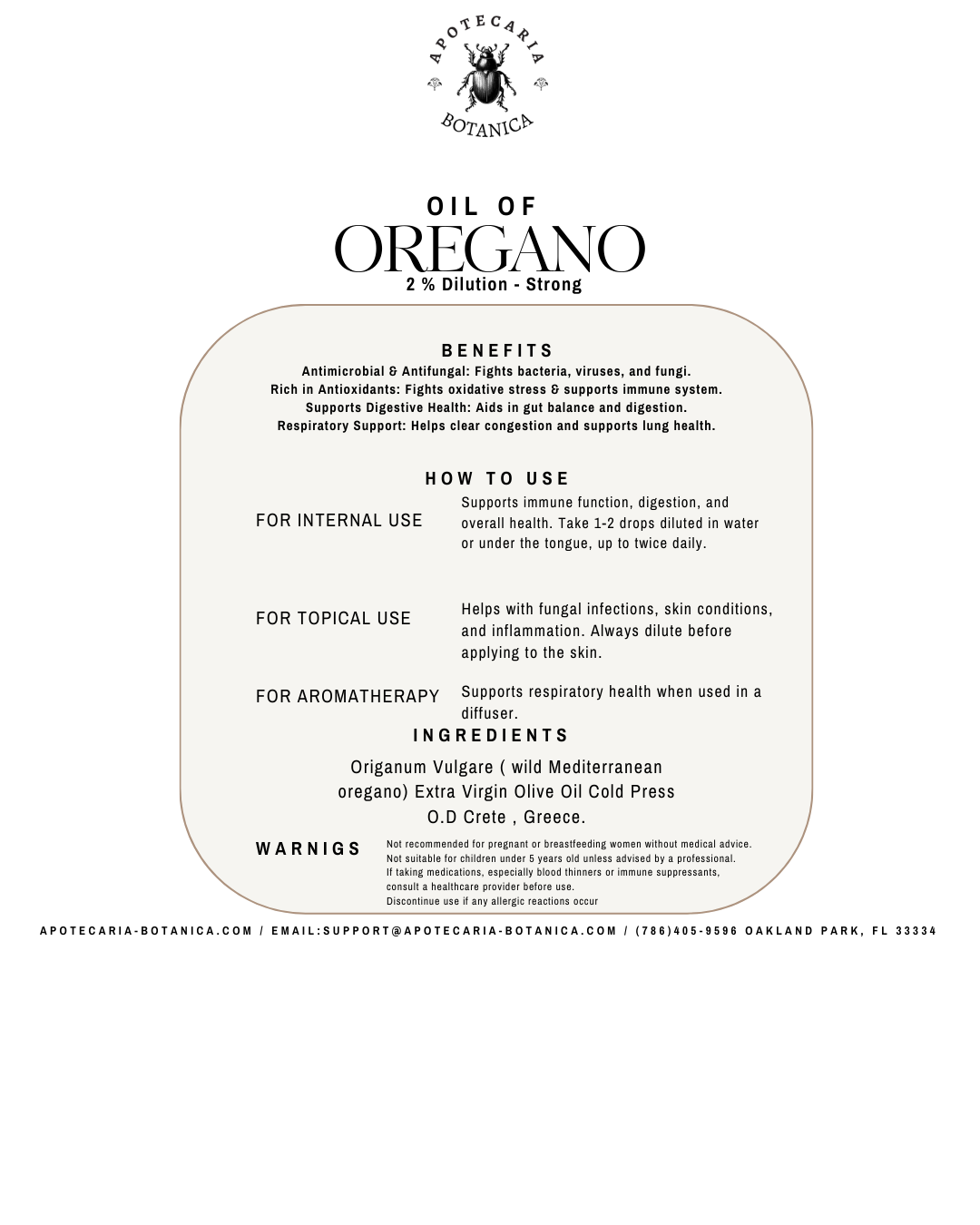 Oil of Oregano 2% Diluted - Strong 60 ml