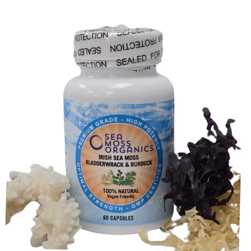 Irish Sea Moss Capsules with Bladderwrack and Burdock Root 60 Capsules.