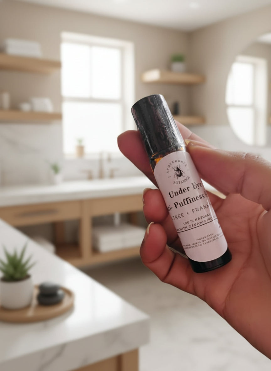 Refresh and brighten tired eyes naturally with our organic, fair-trade Under-Eye Renewal Roll-On. Smooth, hydrate, and tone delicate skin daily.